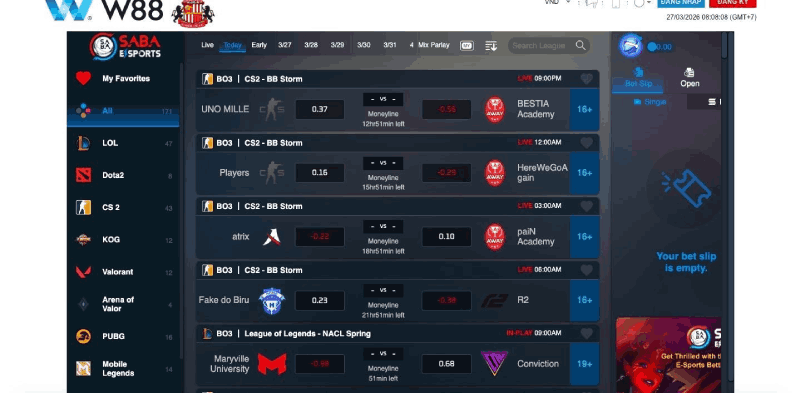 W88 SABA eSports